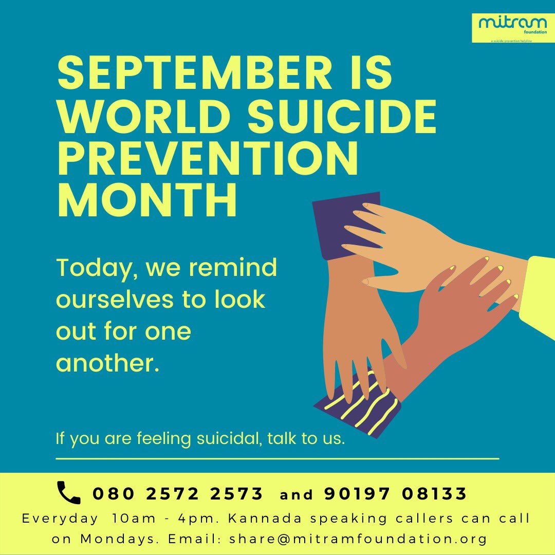 Mitram Foundation (@mitramhelpline) on Twitter photo Suicide prevention is possible.
We care for you.
<a href="/CMHLPIndia/">Centre for Mental Health Law & Policy, ILS, Pune</a> <a href="/NIMHgov/">National Institute of Mental Health (NIMH)</a> <a href="/netshrink/">Soumitra 🌻 সৌমিত্র சௌமித்ரா سومترہ</a> <a href="/BembalaS/">Bembala Foundation</a> <a href="/TLLLFoundation/">TLLLFoundation</a> <a href="/invisibleill/">Invisible Illness</a> <a href="/BefriendersWW/">BefriendersWorldwide</a> <a href="/samaritans/">Samaritans</a>
#suicideprevention #mentalhealthawareness #wecare #youarenotalone #hereforyou #befrienders #mitram Suicide prevention is possible.
We care for you.
<a href="/CMHLPIndia/">Centre for Mental Health Law & Policy, ILS, Pune</a> <a href="/NIMHgov/">National Institute of Mental Health (NIMH)</a> <a href="/netshrink/">Soumitra 🌻 সৌমিত্র சௌமித்ரா سومترہ</a> <a href="/BembalaS/">Bembala Foundation</a> <a href="/TLLLFoundation/">TLLLFoundation</a> <a href="/invisibleill/">Invisible Illness</a> <a href="/BefriendersWW/">BefriendersWorldwide</a> <a href="/samaritans/">Samaritans</a>
#suicideprevention #mentalhealthawareness #wecare #youarenotalone #hereforyou #befrienders #mitram