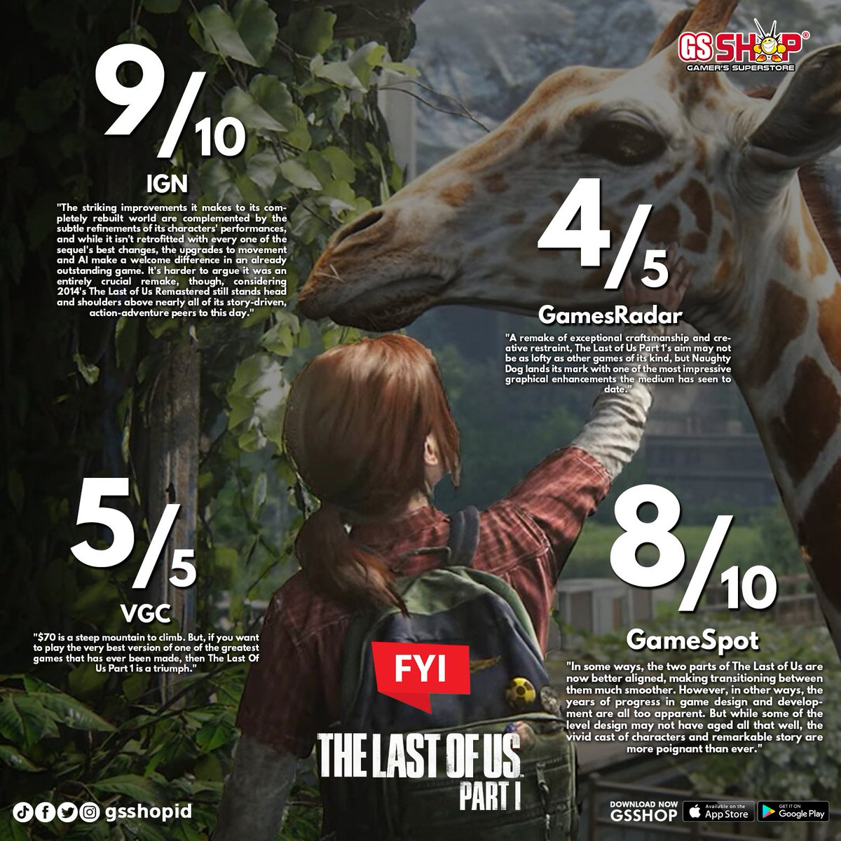 GSShopID's tweet photo. The Last of Us Part 1 udah rilis nih dan berhasil mendapatkan review baik di berbagai media, apakah kalian sudah mencoba gamenya?
#Gamerssuperstore #GSSHOPID #gaming #gamer #games #gamernews #tloupart1 #tlouremake #thelastofuspart1 #thelastofusremake #playstation https://t.co/vnNHu8NU4W