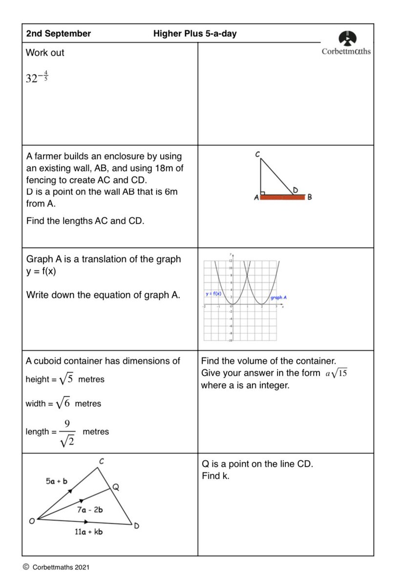 Corbettmaths's tweet photo. Studying for Higher GCSE Maths? Try today's Foundation Plus, Higher &amp; challenging Higher Plus #maths5aday answers: https://t.co/Ms56qEyp17 https://t.co/lr39ko0URA