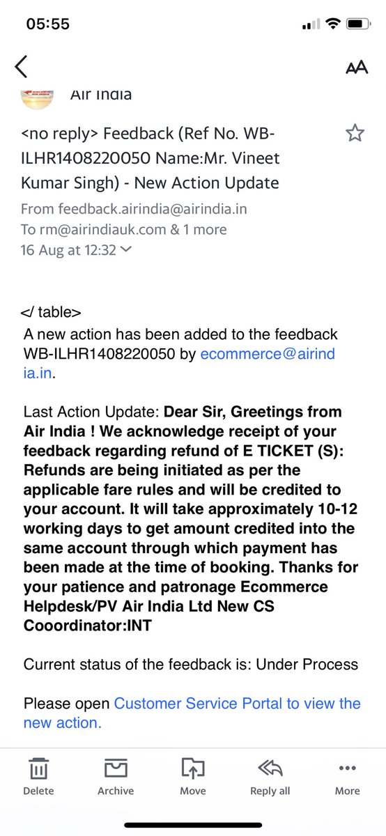 vineetsingh77's tweet photo. @airindiain Can you please provide an update? You had communicated that it would be sorted in 10-12 days, and I have not seen any resolutions. https://t.co/dx27zLFwuX