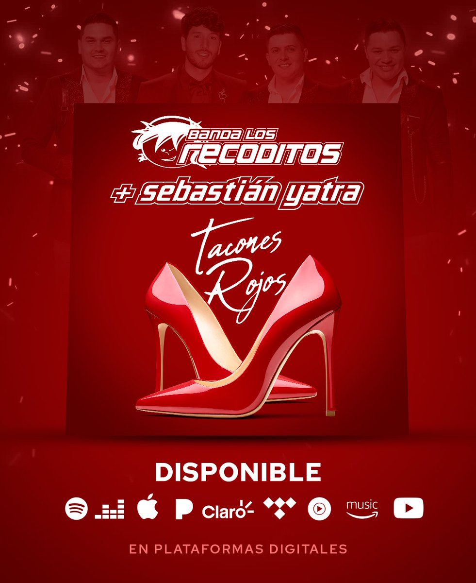 BANDARECODITOSS's tweet image. RAZAAA! Tacones Rojos con Banda Los Recoditos &amp;amp; @SebastianYatra ya se encuentra disponible en todas las plataformas digitales! 🙌👠🔥

Corran a escucharla y coméntenos que les pareció 👉  fonovisa.lnk.to/Qnc3N4