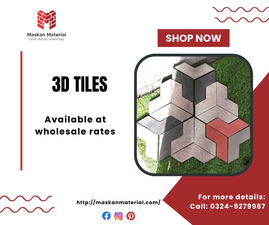 MaskanMaterial's tweet photo. Maskan Material has different designs in 3D Tuff Tiles, available in Karachi and all over Pakistan at wholesale rates.

Contact Us:
Call: 0324 9279987
Website: https://t.co/w2mZPiaAmG
 
#3Dtiles #3D #tufftiles #tuff #tiles #maskanmaterial #construction #tufftilesdesign https://t.co/6RdM9BixM2