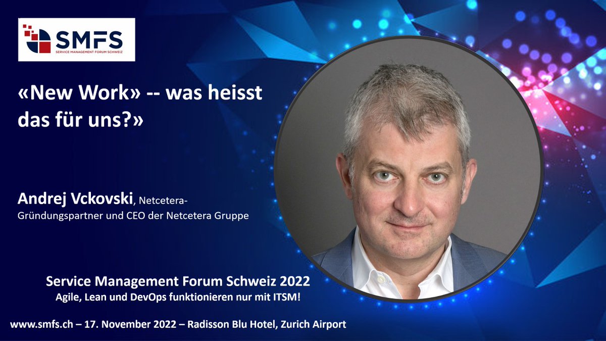 Wir sind stolz und fühlen uns geehrt, Andrej Vckovski, Gründungspartner und CEO der Netcetera - Software matters am Service Management Forum Schweiz smfs.ch am 17. November begrüssen zu dürfen. 
Meldet Euch hier an: smfs.ch/anmeldung
#smfs2022 #itsm #agile