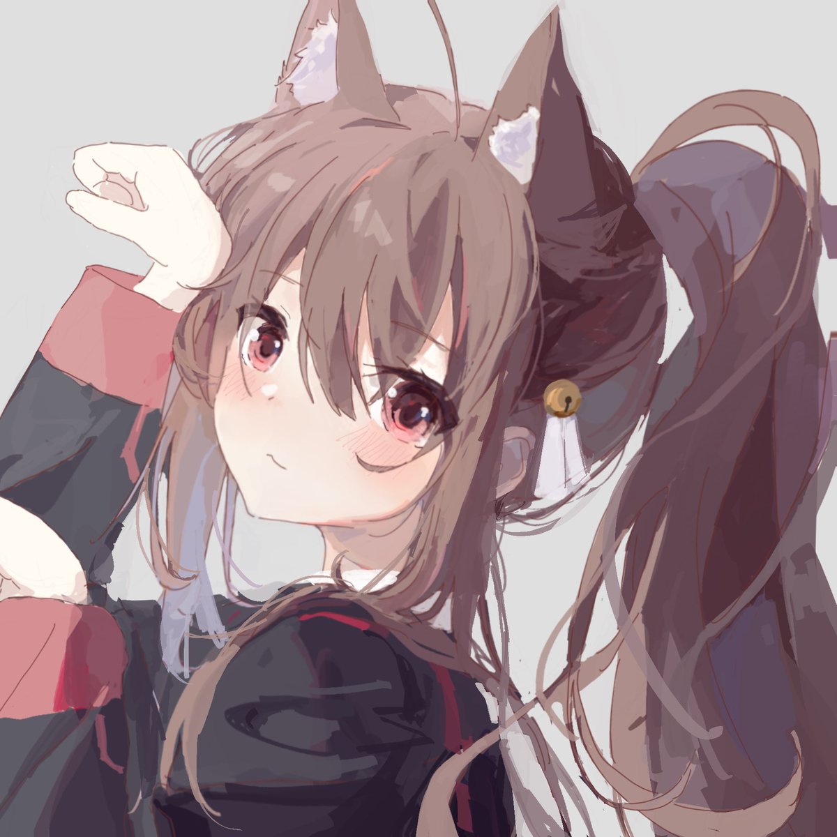 natsume rin 1girl animal ears ponytail brown hair solo red eyes long hair  illustration images