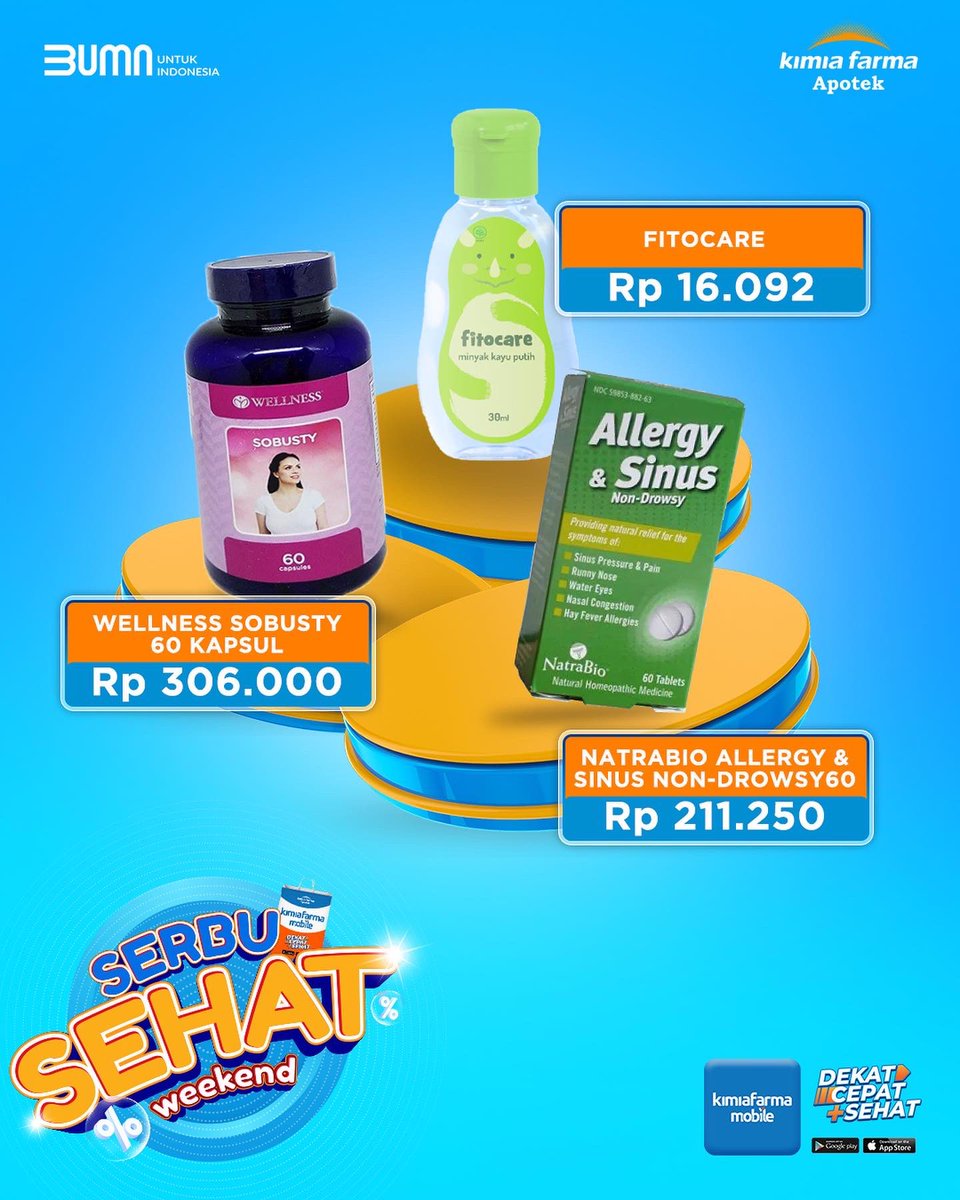 KFMobile_id's tweet photo. Hai Sahabat Kaef.. SERBU SEHAT WEEKEEND!!🥳🎉 Weekend is comingggggg, Sahabat Kaef! Yuk, penuhi kebutuhan sehat harianmu dengan produk sehat di Kimia Farma Mobile ✨ Promo ini berlaku mulai hari jumat, sabtu dan minggu.

#DekatCepatSehat #KimiaFarmaMobile #KimiaFarma https://t.co/jE2REQoTSl