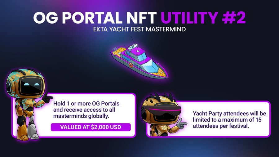 您知道为什么 OG Portal #NFTs 那么热门吗? 

因为我们有高质量的应用，例如参与 #Ekta 游艇节的机会 ⛵

✅ 加入我们的 discord 👉 discord.gg/dWzDGWJdpb
✅ 关注我们的推特，打开🔔获取最新资讯！

#NFTutility #NFT #utility #NFTCommunity #EktaChinese