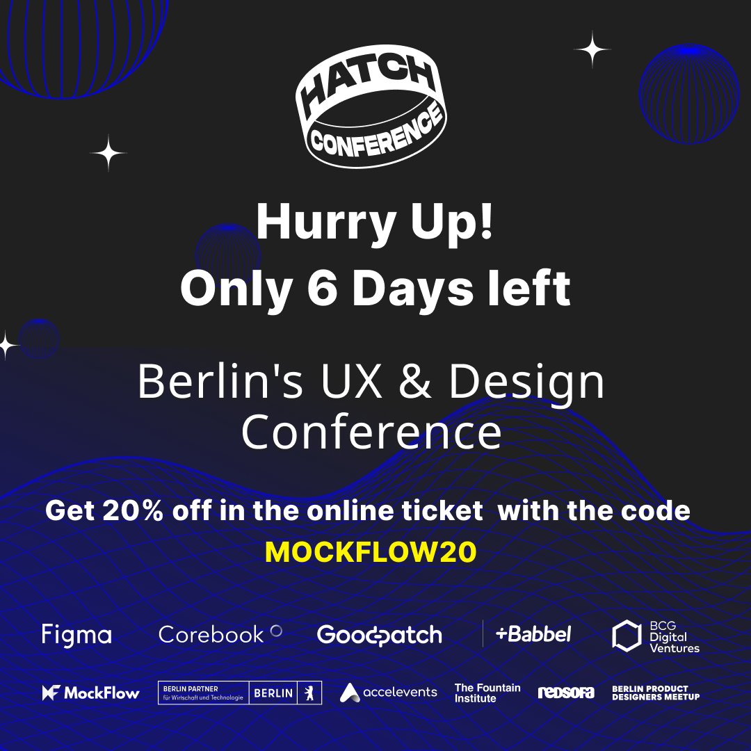 mockflowapp's tweet image. Buy your ticket at 20% off to one of the best UX and design conferences - @hatchconference
#mockflow #uidesign #design #uiconference #uiuxdesign #uidesigners #uxdesign #uxdesigner #designconference