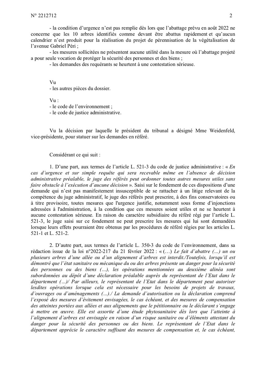 PierreSerne's tweet photo. Puisque département de @seinesaintdenis et mairie de @Montreuil font comme si le tribunal administratif avait validé l'abattage de tous les arbres de l'av. G. Péri, voici l'ordonnance complète.
Comme l'explique bien le @leparisien_93 tout reste ouvert : https://t.co/1fktoLdaBp https://t.co/Q7SlXsywGI
