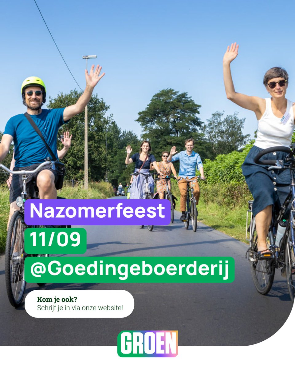 filipwatteeuw's tweet photo. 💚11 september is het zover: ons Nazomerfeest!
🍹Een gezellige middag met leden en sympathisanten, leuke activiteiten en inspirerende babbels.
👉 Kom je graag meedoen? Inschrijven is gratis, via https://t.co/5tvuVSbSVa
#groengent #nazomerfeest https://t.co/P7gJpsKGsq