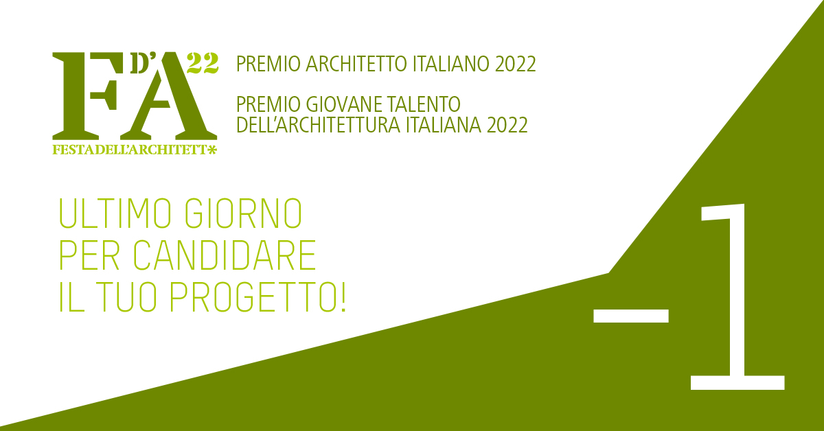cnappc's tweet photo. #FdA22, ultimo giorno per candidare il tuo progetto 

Hai tempo fino alle ore 12:00 per iscriverti ai premi#CNAPPC, scarica il bando 👉🏻 https://t.co/Uqdp8hanrP

#FestadellArchitetto #ArchitettoItaliano #GiovaneTalento https://t.co/52zpPEjVGU