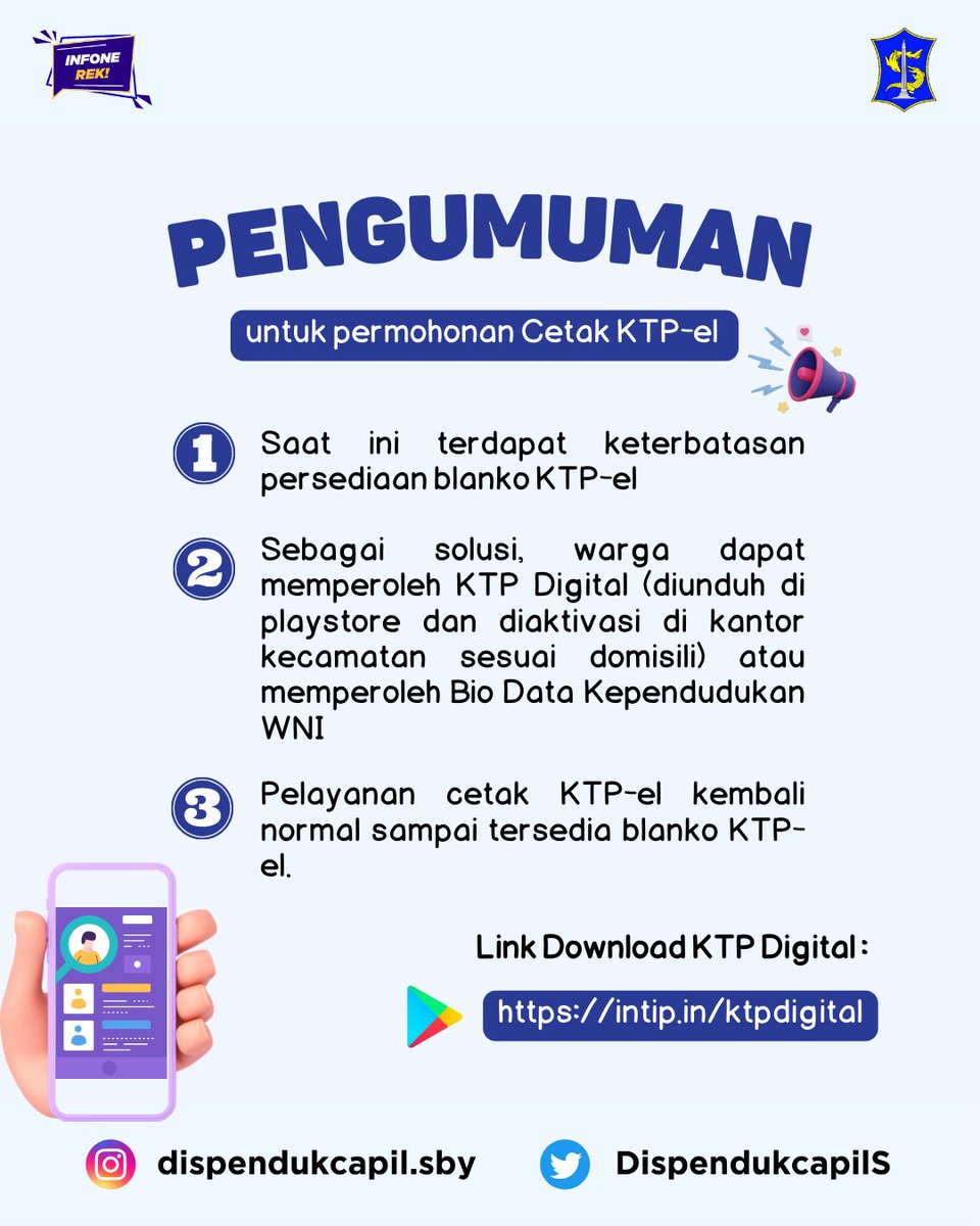 Pengumuman untuk pemohon yang melakukan permohonan cetak KTP-el

#disdukcapilsurabaya #dispendukcapilsurabaya #surabaya #sobatadminduk