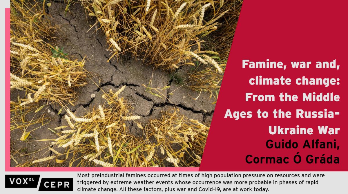 Most preindustrial #famines occurred at times of high population pressure on resources & were triggered by extreme weather events. All these factors, plus war & #Covid19, are at work today. @guido_alfani @DondenaCentre @Unibocconi, C Ó Gráda @EconomicsUCD ow.ly/EJS350Kw1tf