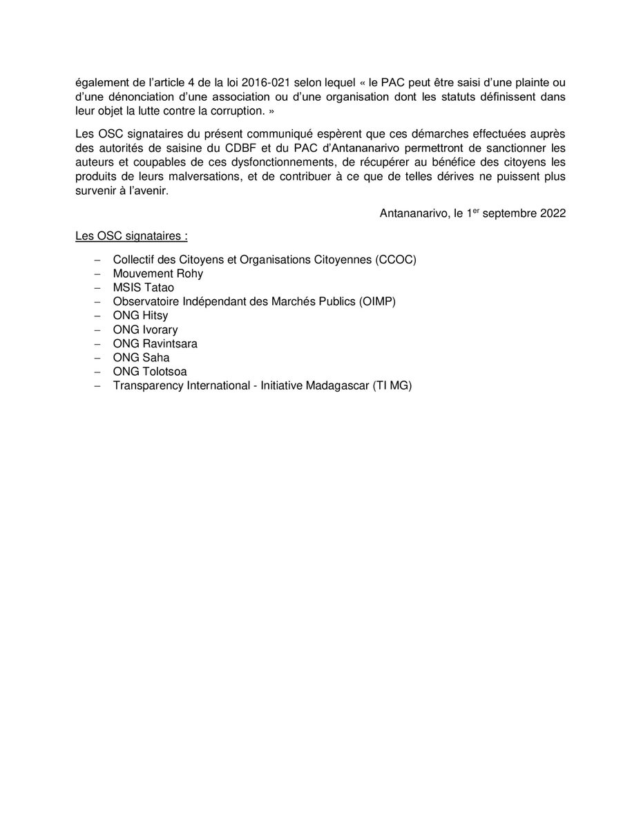 ONGIvorary's tweet photo. #Communiqué_1er_sept_2022: Tolérance zéro contre la corruption et l'impunité: pour une investigation approfondie et la poursuite des fautes de gestion, des infractions de corruption et des infractions économiques et financières dans la gestion des fonds COVID-19 https://t.co/zgF9uuPL2O