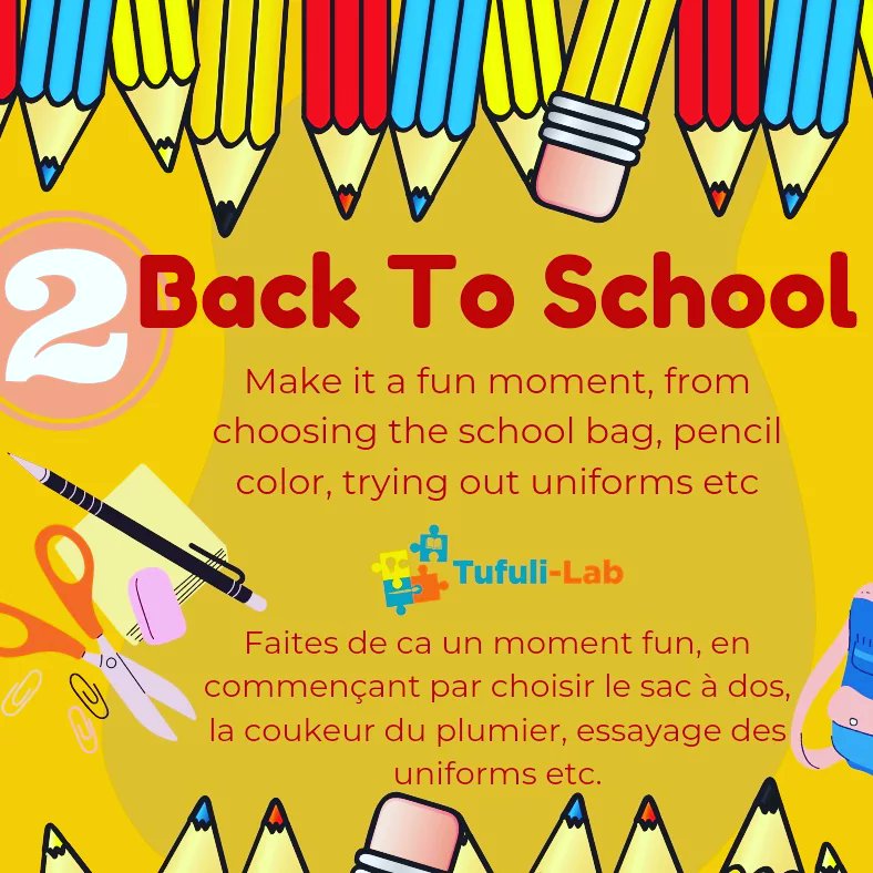 Tufuli_lab's tweet photo. Quelques astuces pour rendre la rentrée des classes un moment agréable pour les enfants (1)
#BackToSchool #rentreescolaire2022 #education #RDC https://t.co/B329S5VllB