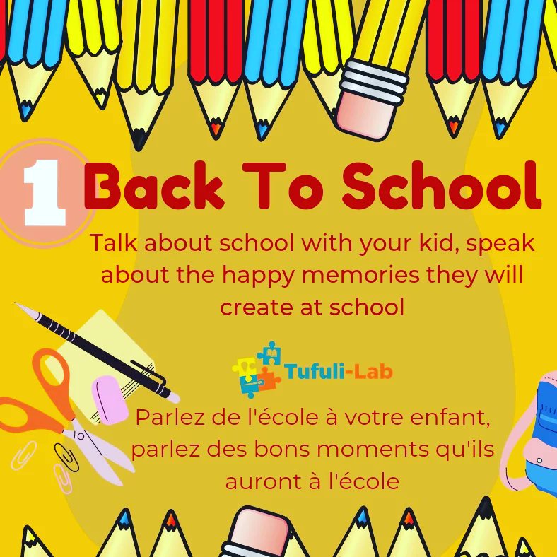 Tufuli_lab's tweet photo. Quelques astuces pour rendre la rentrée des classes un moment agréable pour les enfants (1)
#BackToSchool #rentreescolaire2022 #education #RDC https://t.co/B329S5VllB