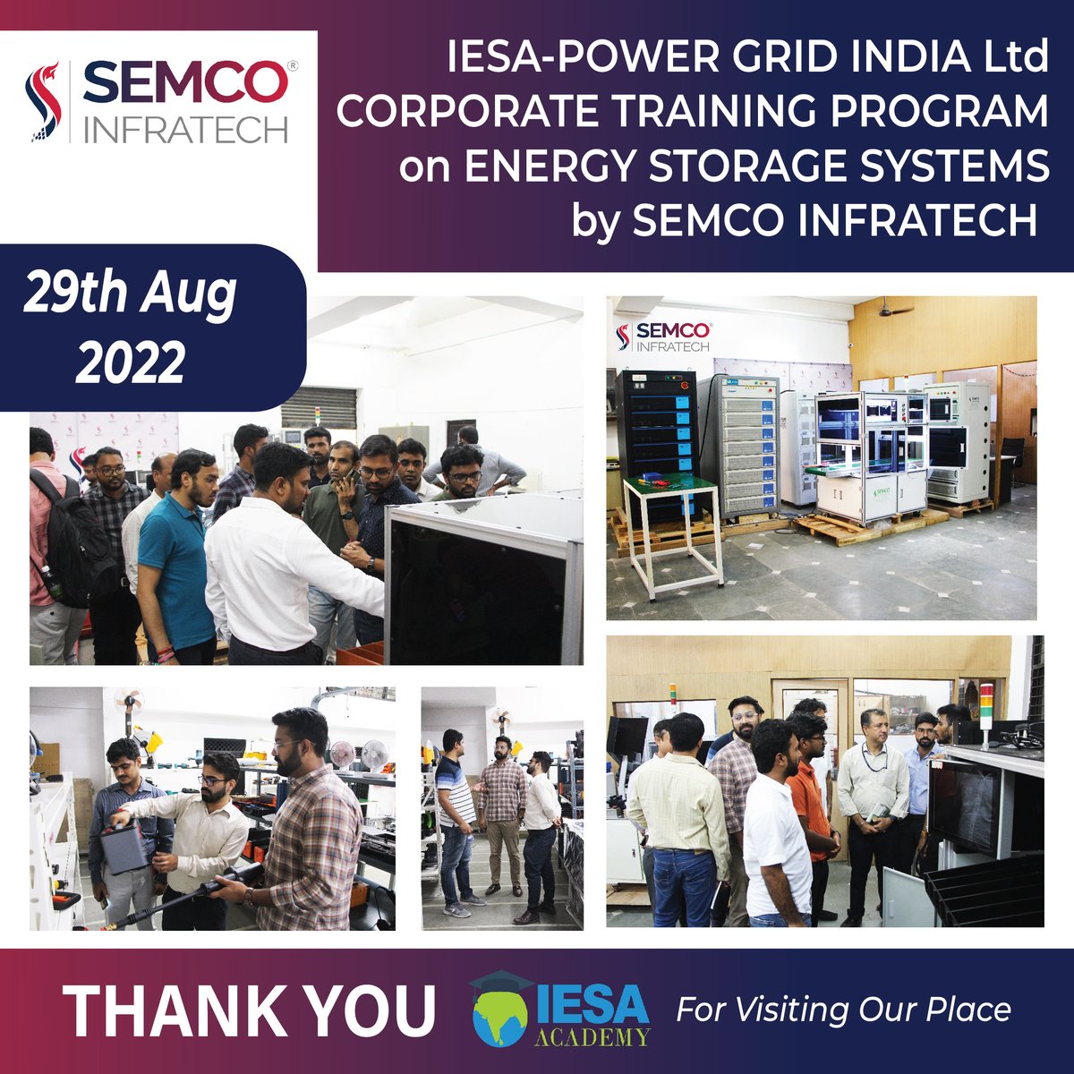 semcoinfratech's tweet photo. Corporate Training Program on Energy Storage Systems conducted by SEMCO INFRATECH
Attended By -IESA power grid India Ltd.
.
#semco #semcoinfratech #event #corporatetraining  #corportetrainingprogram #energystoragesystem #energystorage #storagesystem #IESA #IESApowergrid https://t.co/qyJq7bwNEB