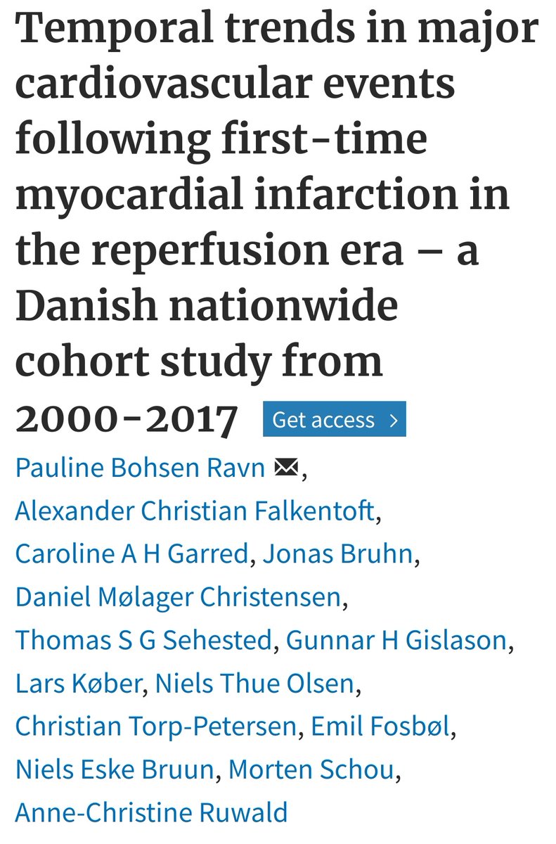 In this <a href="/ESC_Journals/">European Society of Cardiology Journals</a> #QCCO sdy <a href="/PaulineRavn/">Pauline</a> et al found decreasing ⬇️ risk of recurrent #myocardial_infarction, first-time admission 🏥 for #heartfailure and all-cause mortality 💀 in patients with a first-time myocardial infarction 

🔗academic.oup.com/ehjqcco/advanc…