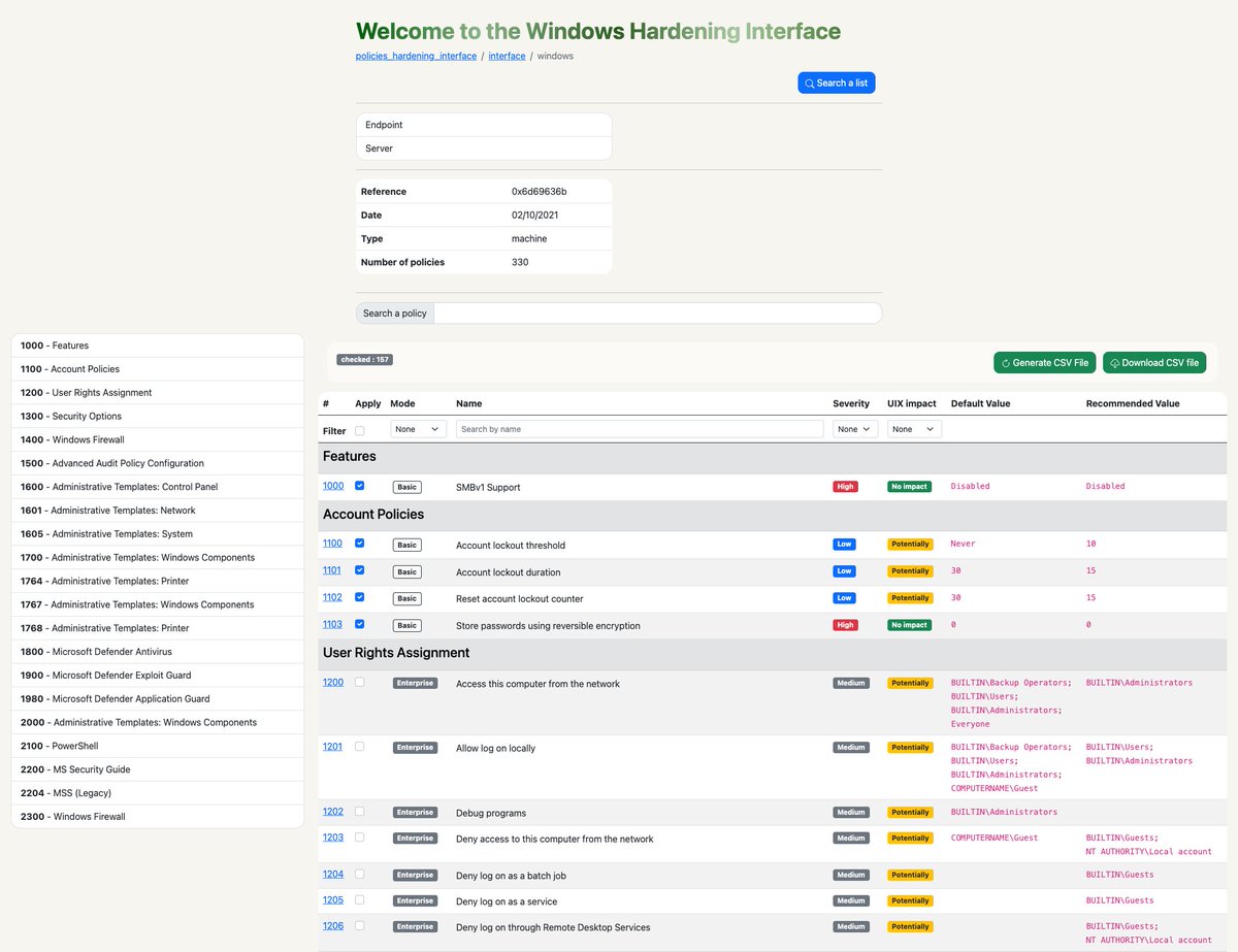 cyb3rops's tweet image. HardeningKitty

- checks and hardens your Windows configuration

by @0x6d69636b

github.com/scipag/Hardeni…

Someone has even built a web reference for all tests 
phi.cryptonit.fr/policies_harde…