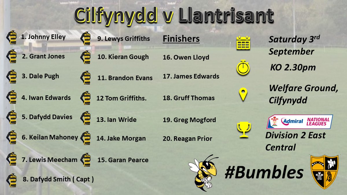 Here is your #Bumbles squad to take on Llantrisant in opening league game of the season, Come and support the boys this Saturday. #bumbles
