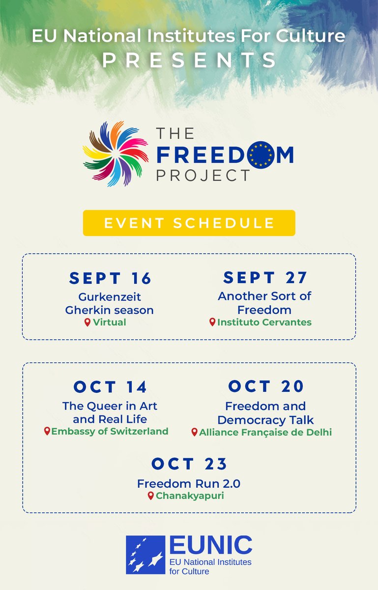 eunic_newdelhi's tweet photo. @EUNIC_India brings to you #TheFreedomProject 🎉

Check out the events that will take place in #NewDelhi from September 2022 - January 2023. 

 Stay tuned for more information ℹ️ https://t.co/3ie0UMmMRm