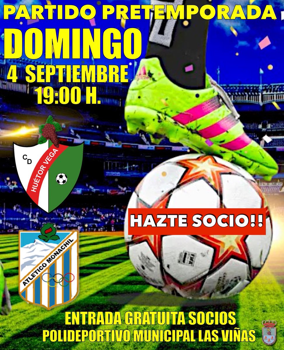 CD Huétor Vega (@cd_huetorvega) on Twitter photo El domingo jugamos nuestro último partido de la pretemporada 2022 y lo hacemos ante nuestros vecinos del <a href="/AtcoMonachil/">Atletico Monachil</a>.
Ultima oportunidad para ver al equipo antes del comienzo de la liga. Será un auténtico partidazo y no se lo puede perder nadie.
¡Os esperamos! El domingo jugamos nuestro último partido de la pretemporada 2022 y lo hacemos ante nuestros vecinos del <a href="/AtcoMonachil/">Atletico Monachil</a>.
Ultima oportunidad para ver al equipo antes del comienzo de la liga. Será un auténtico partidazo y no se lo puede perder nadie.
¡Os esperamos!
