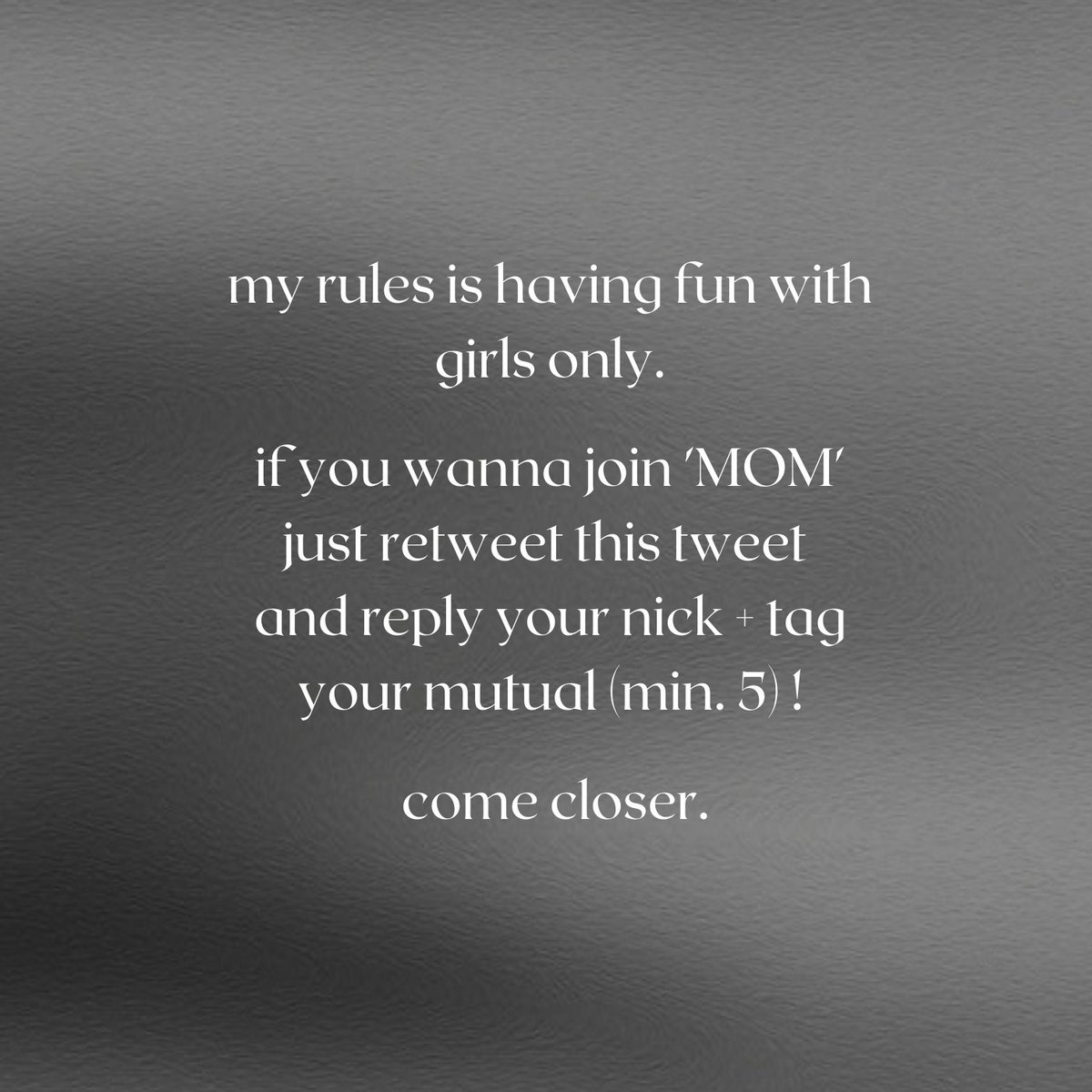 ㅤㅤㅤ ㅤ
               𝐌𝐎𝐌'𝐬 𝐎𝐩𝐞𝐧 𝐌𝐞𝐦𝐛𝐞𝐫

      the words of women are of considerable value—not below, but on a par, even higher than those of men. be the mom of the highest value of all.                                    
ㅤ