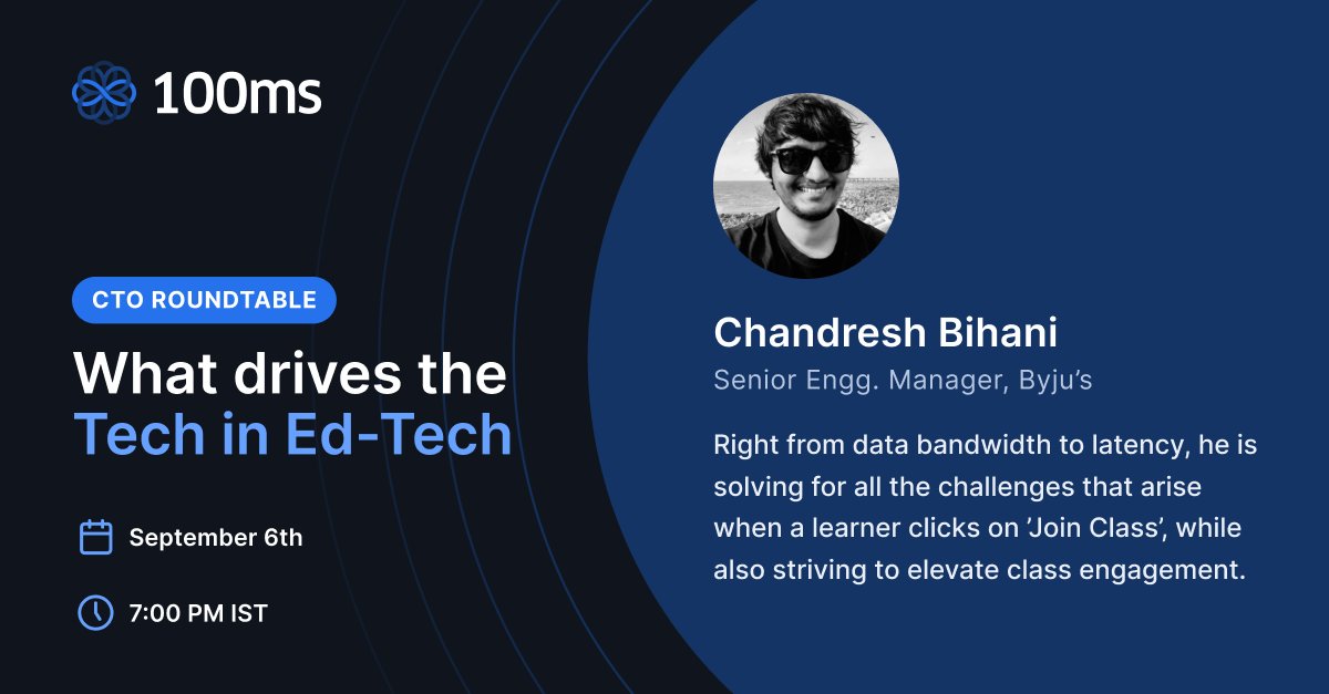 100mslive's tweet photo. 🙋‍♂️ Introducing #CTORoundtable Panelist: Chandresh Bihani (@bihanichandresh), Senior Engineering Manager at BYJU’S.

➡️ After his stints as CTO at KaryaMitr &amp; FindMeDecor, he is on to powering high-engagement creative EdTech solutions at BYJU’S.

https://t.co/DOxZtdtQeb https://t.co/0D3Xi3n9MP
