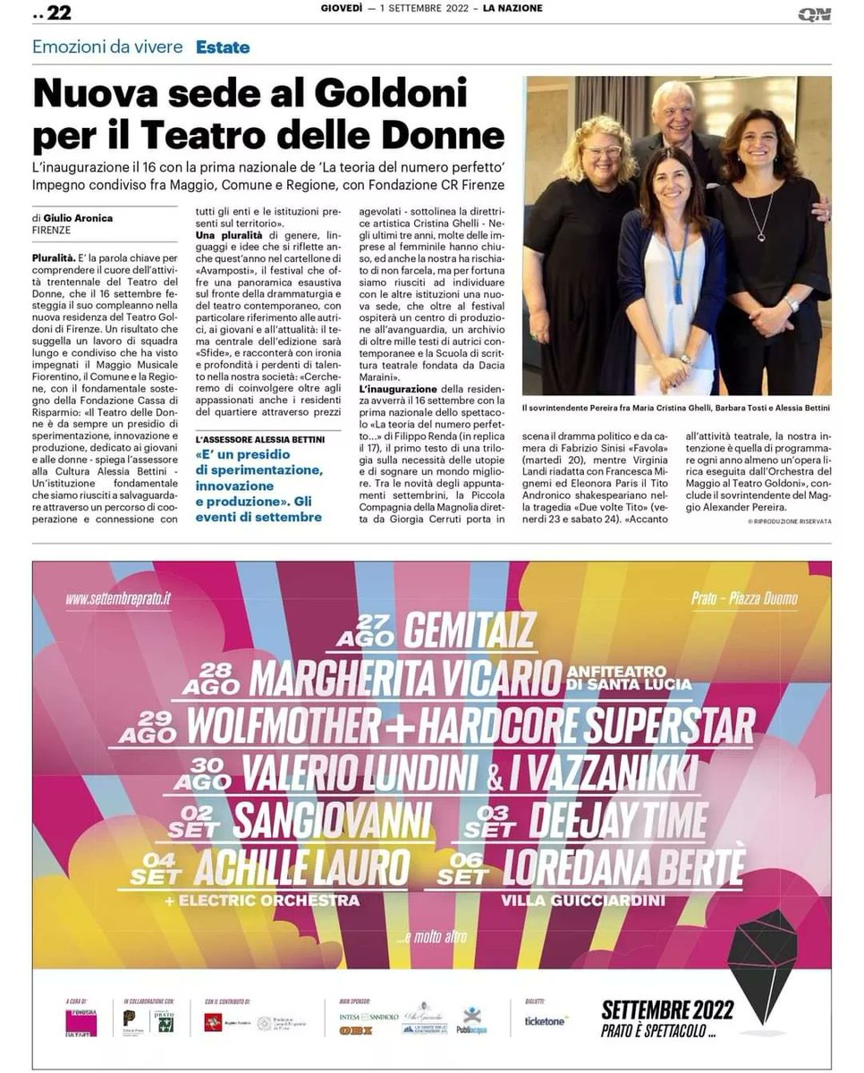 📇PARLANO DI NOI
<a href="/qn_lanazione/">La Nazione</a>

#teatrodelledonne #rassegnastampa #avamposti #teatrogoldoni #FondazioneCRFirenze #festival #press