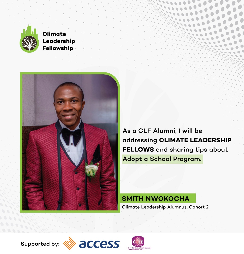 NWOKOCHASMITHC's tweet photo. I feel honoured to be appointed by the Climate Leadership Fellowship team to share my CLF experience on how to adopt a school with the selected Fellows for the new cohort today. 
#CLF #ClimateActors 
@ClimateLeadersF @GlowInitiative @myaccessbank @PHWAKAWAKA @GloryOguegbu https://t.co/pxcLNvK7YF