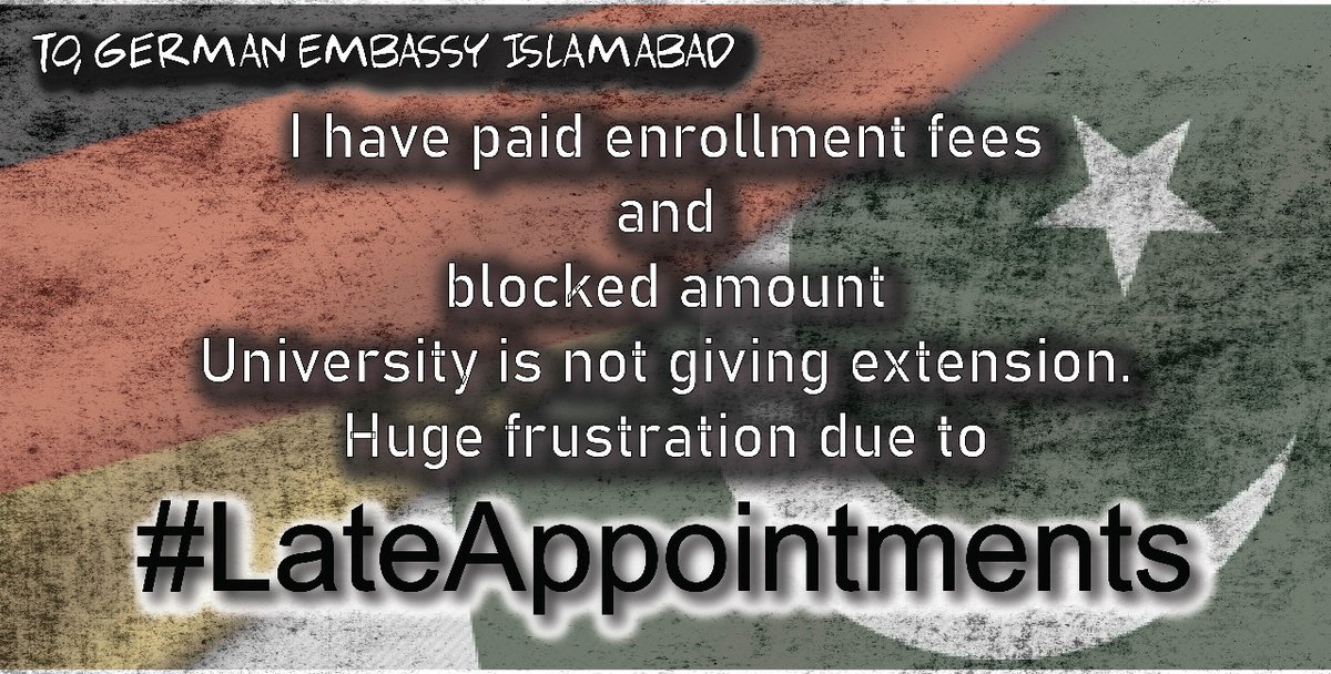 AJ_3048's tweet photo. #LateAppointments
I along with all the visa applicants for winter semester are going through a lot of pressure and trauma these days. Please be a source of our comfort and ease in this time of demise @GermanyinPAK https://t.co/m91yK6odSp