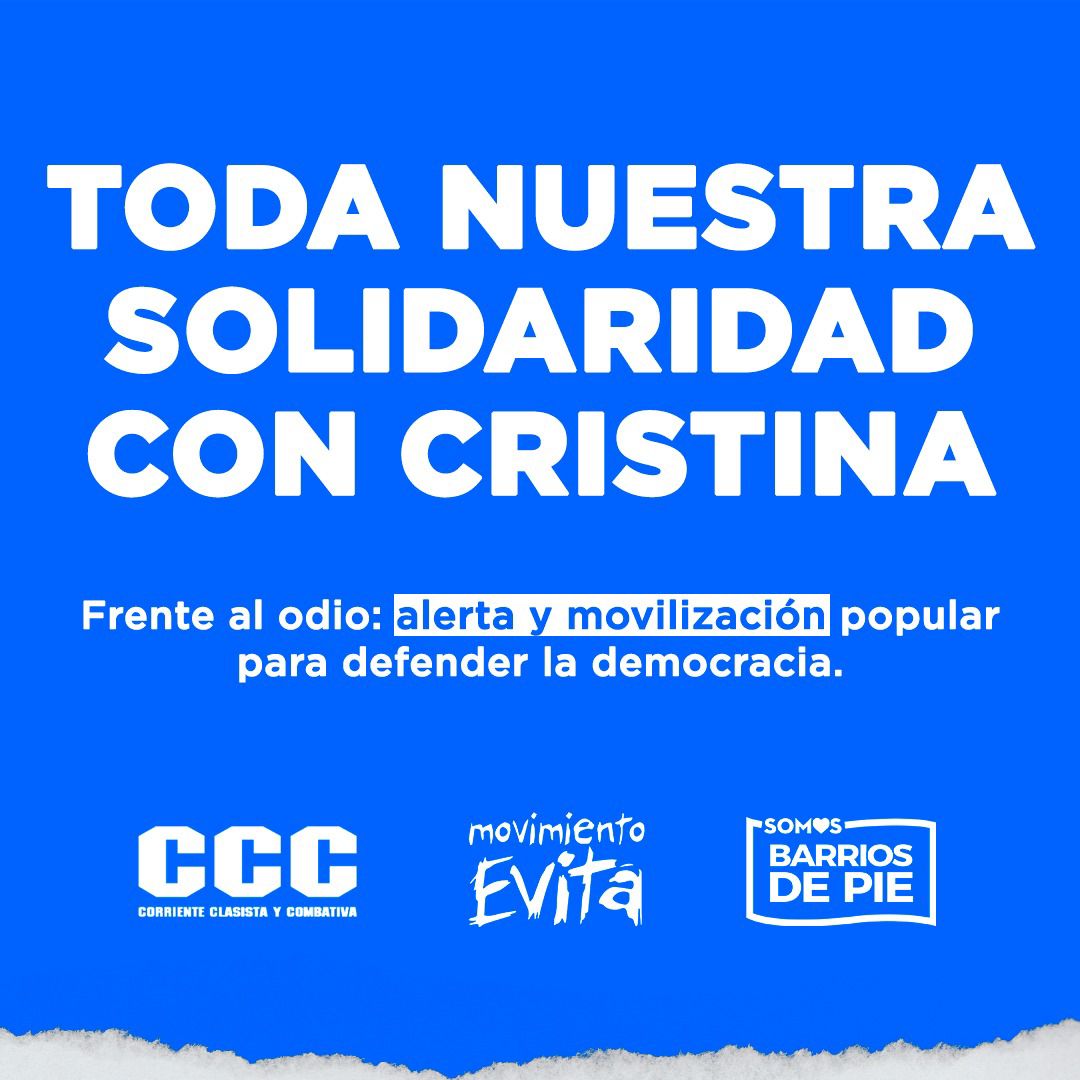 CCC_Noroeste's tweet photo. #SolidaridaConCristina
#BastaDeOdio

Unidad del campo popular para terminar con los ataques de la derecha reaccionaria. https://t.co/8EKc8L57zK