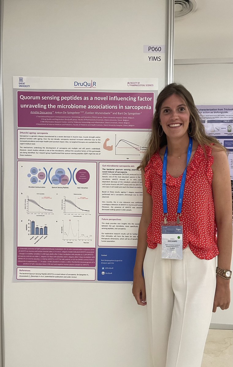 DruQuaR's tweet photo. Amélie Descamps presented a poster on the European Peptide Symposium (EPS) about the role of the quorum sensing peptide iAM373 in sarcopenia.

#quorumsensingpeptides #sarcopenia #science #poster #conference #europeanpeptidesymposium #iAM373 https://t.co/COVEETJDnw