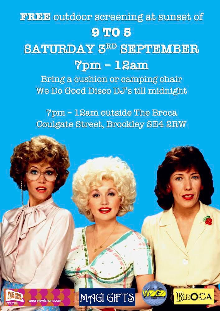 JaneCanDoSE4's tweet photo. REMINDER-this is happening TOMORROW night๐Free outdoor screening ๐ฌ๐ฟon Coulgate St.of 1980 classic โ9 to 5โplus dancing ๐๐บ๐ชฉ on the street afterwards-all provided by the fab duo Hatty & Debs @wedogooddisco #BoogieOnDown #GuaranteedFun #SeeYouThere #Support https://t.co/6B0eiAMqhu