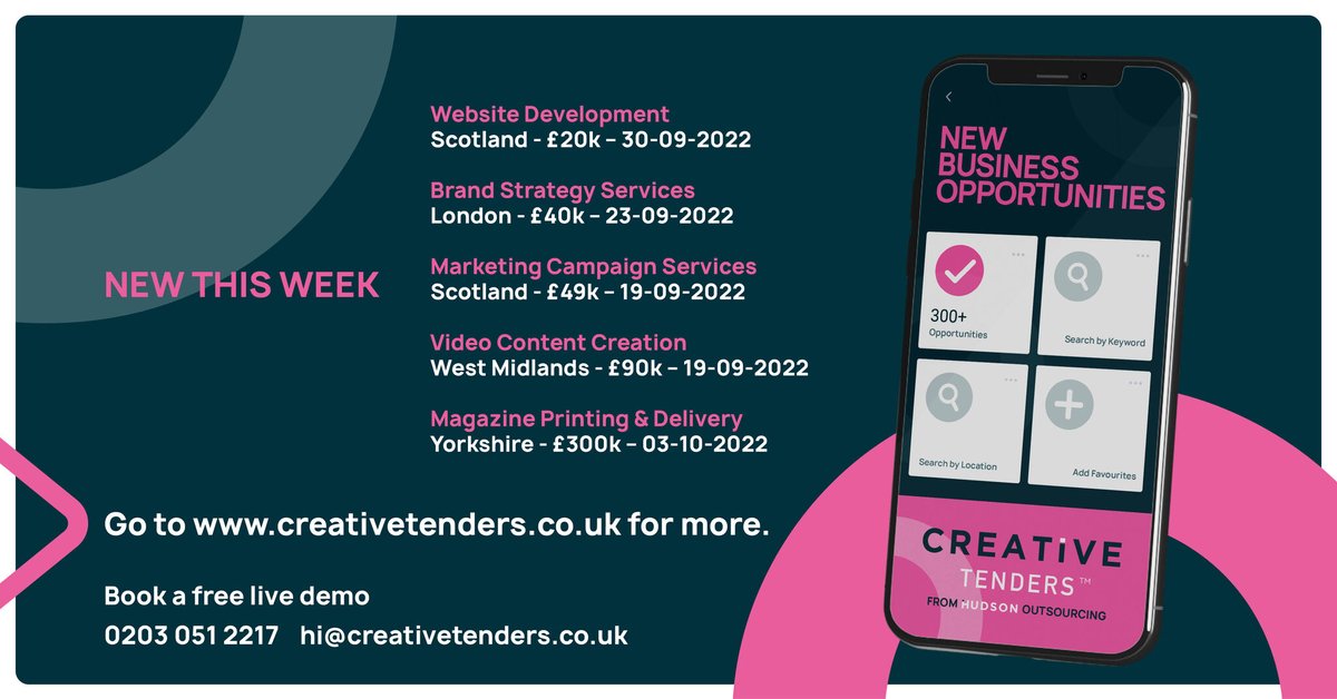 Creative_Tender's tweet photo. Here's a look at what's new on Creative Tenders this week! 

There are some great opportunities for both Ω3agencies and #freelancers to bid on!

For more information on all these tenders, sign-up today: https://t.co/df6wXhoXxc 

#CreativeOpportunities #CreativeContracts https://t.co/iBEL6nINKf
