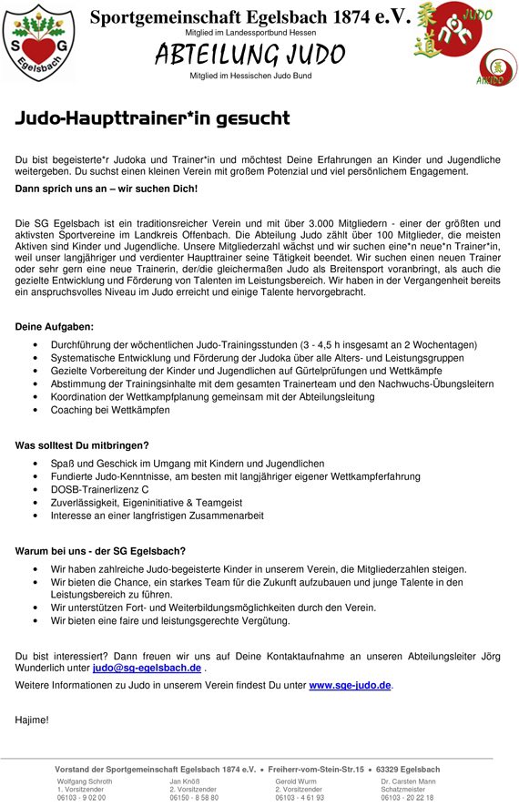 Judo-Trainer gesucht - Ausschreibung s. sgegelsbach.de/judo/pdfs/22_t…