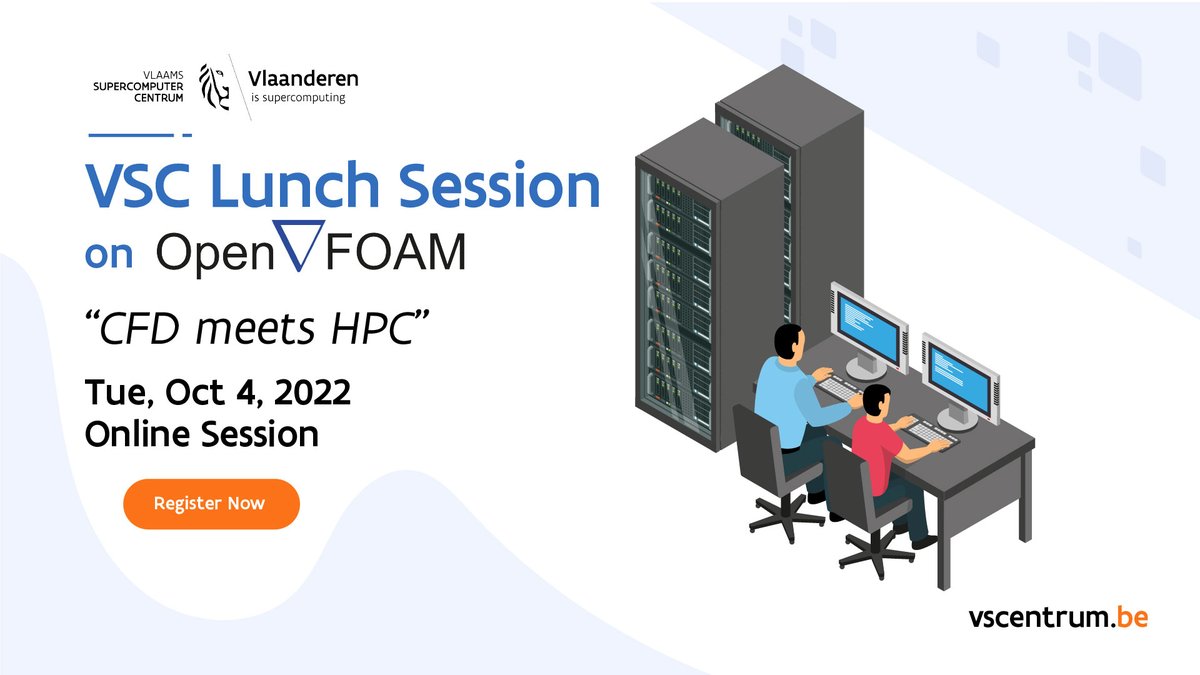 A new Lunch Session on #OpenFOAM by VSC
An online session that includes multiple use cases plus a Q&amp;A from the audience. Don't miss out on this online event and register now!

🗓 4 October 2022
⌚️ 12:00 PM - 1:45 PM CET
📍 Registration: register.gotowebinar.com/register/40854…

#hpc #data #fluids