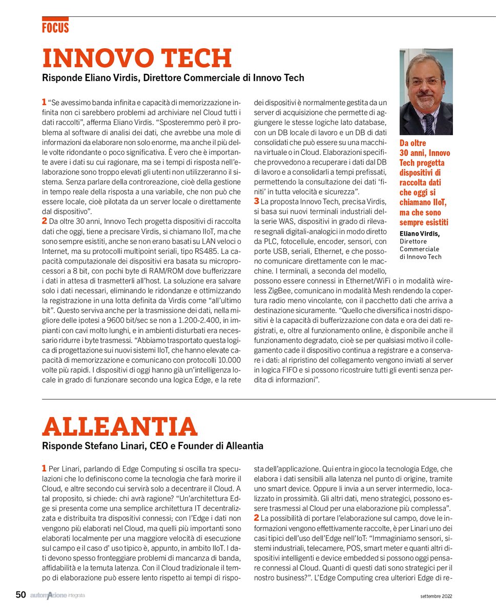 Alleantiasrl's tweet photo. L’Edge Computing come tecnologia abilitante per l’#IIoT? Leggi l'intervista di Stefano Linari CEO e Founder di @Alleantiasrl sulla rivista #automazioneintegrata del @tecnichenuove.
⬇ SCARICA ALLEANTIA ISC SOFTWARE FREE ⬇
https://t.co/vxCoD2mi6V
 #industry40 #IIoT #isc https://t.co/2jqmQ2zZ97
