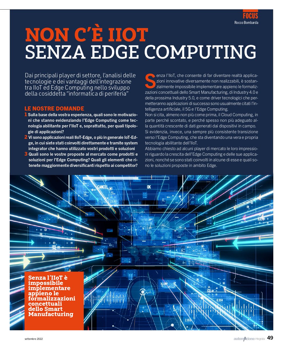 Alleantiasrl's tweet photo. L’Edge Computing come tecnologia abilitante per l’#IIoT? Leggi l'intervista di Stefano Linari CEO e Founder di @Alleantiasrl sulla rivista #automazioneintegrata del @tecnichenuove.
⬇ SCARICA ALLEANTIA ISC SOFTWARE FREE ⬇
https://t.co/vxCoD2mi6V
 #industry40 #IIoT #isc https://t.co/2jqmQ2zZ97