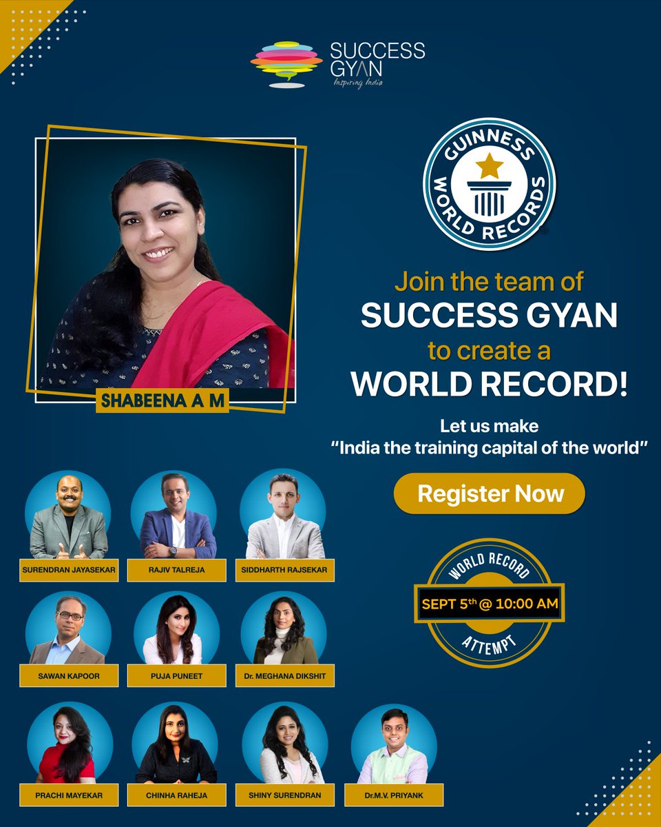 ShabeenaAM1's tweet photo. Together let's make India the super power it deserves to be.
Join me along with India's top trainers and be a part of this Guinness World Record attempt.

Use the Link below to register now!

https://t.co/sxL3FKEGvG
#superspeaker2  #successgyan #super1000 #speakforsuccess https://t.co/qruPo34uL2