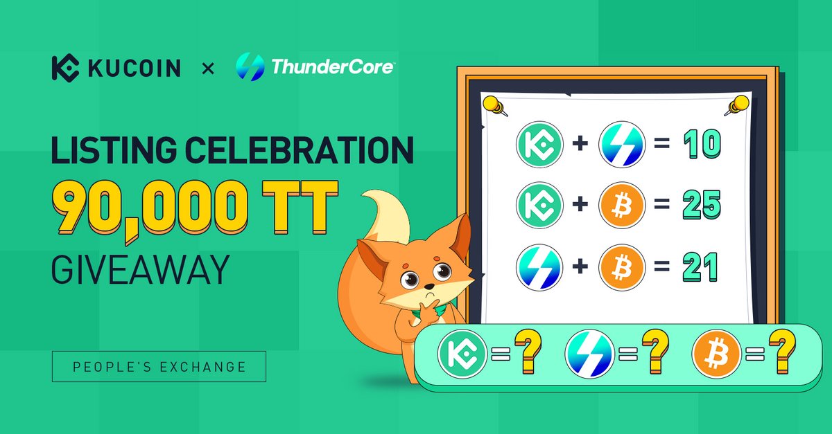 kucoincom's tweet image. #KuCoinFriday 🤝 @ThunderCoreLab 

💰 90,000 $TT to Give Away 💰

✅ Solve the puzzle &amp;amp; comment your answer 
✅ Follow @kucoincom @ThunderCoreLab 
✅ Retweet &amp;amp; tag 3 friends to join

🏆 10 lucky winners will each receive 9,000 $TT!