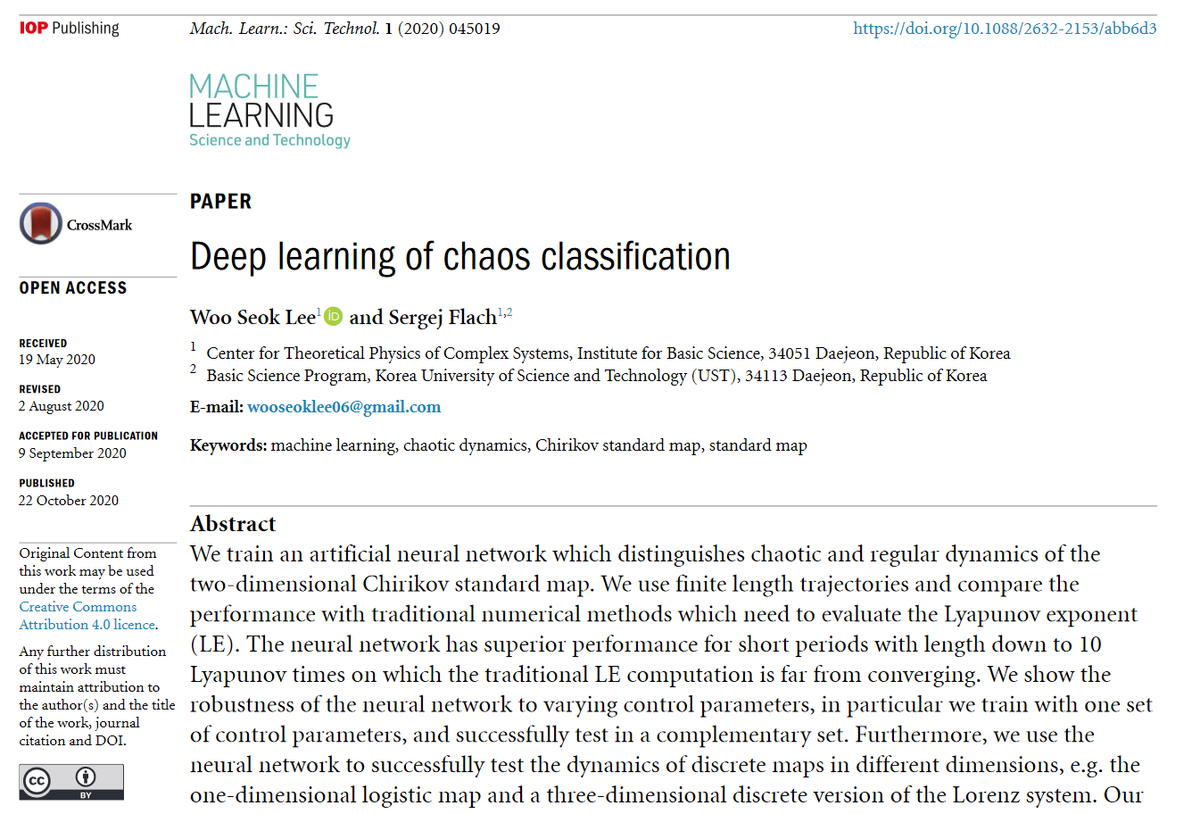 MLSTjournal's tweet photo. '#Deeplearning of #chaos classification' by Woo Seok Lee and Sergej Flach @IBS_media hits 1500 downloads! https://t.co/3lZffKyPxU #machinelearning #neuralnetworks #datascience #bigdata #chaoticdynamics #opendata #dynamics #AI #machinelearning #mathphys #map #statphys https://t.co/jx24BVZV8k