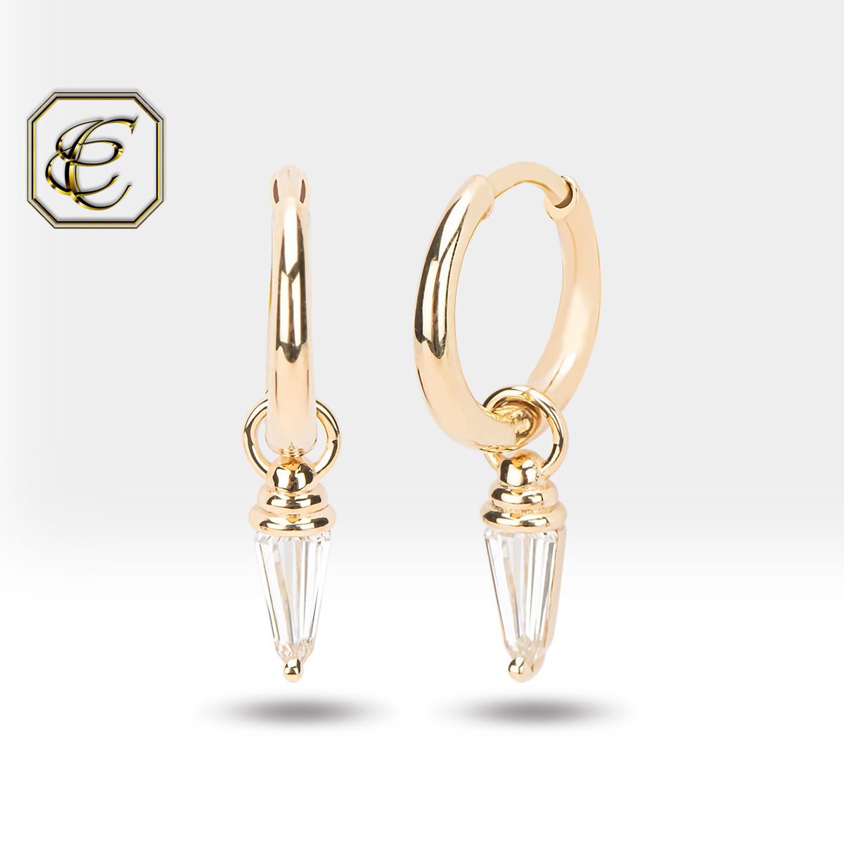 Fine Jewelry Clip On Huggie Earring By Chelebi Birthday Gift for Her Blue Dangle Earrings in 14K Rose Gold Blue Diamond Spike Earrings Jewellery Earrings Hoop Earrings 