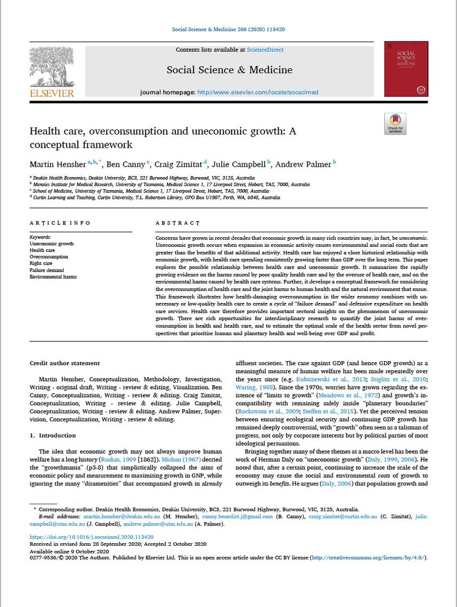 Unser #PaperOfTheMonth für September befasst sich mit Gesundheitsversorgung, Überkonsum und unwirtschaftlichem Wachstum (#UneconomicGrowth). Was dahinter steht und was wir daraus für #PlanetareGesundheit lernen können im Thread 🧵 (1/5)