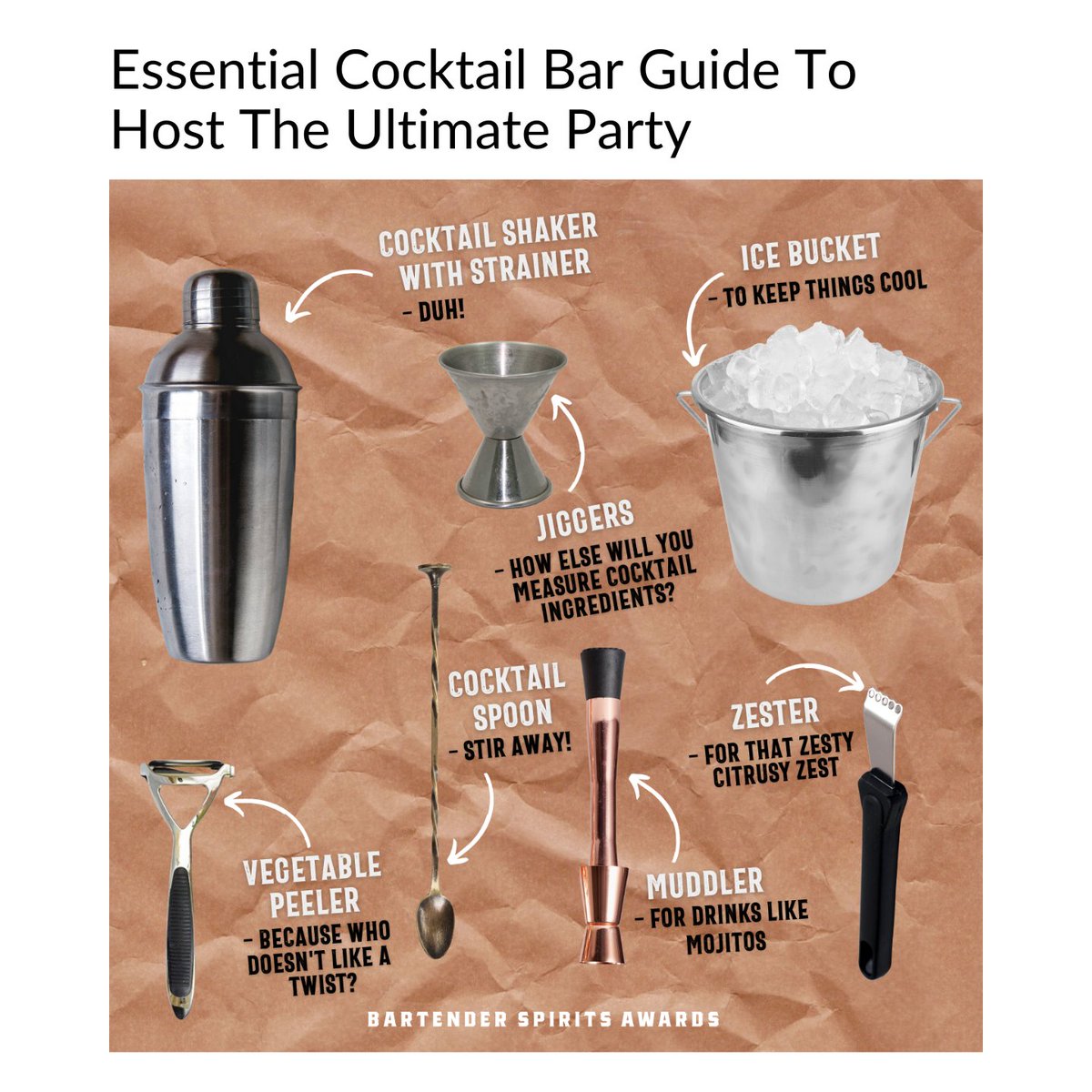 Amateur hour is over. The best parties have the best bar and this is how you set up the best full bar for your soiree. Don’t forget to add tongs to this bar!