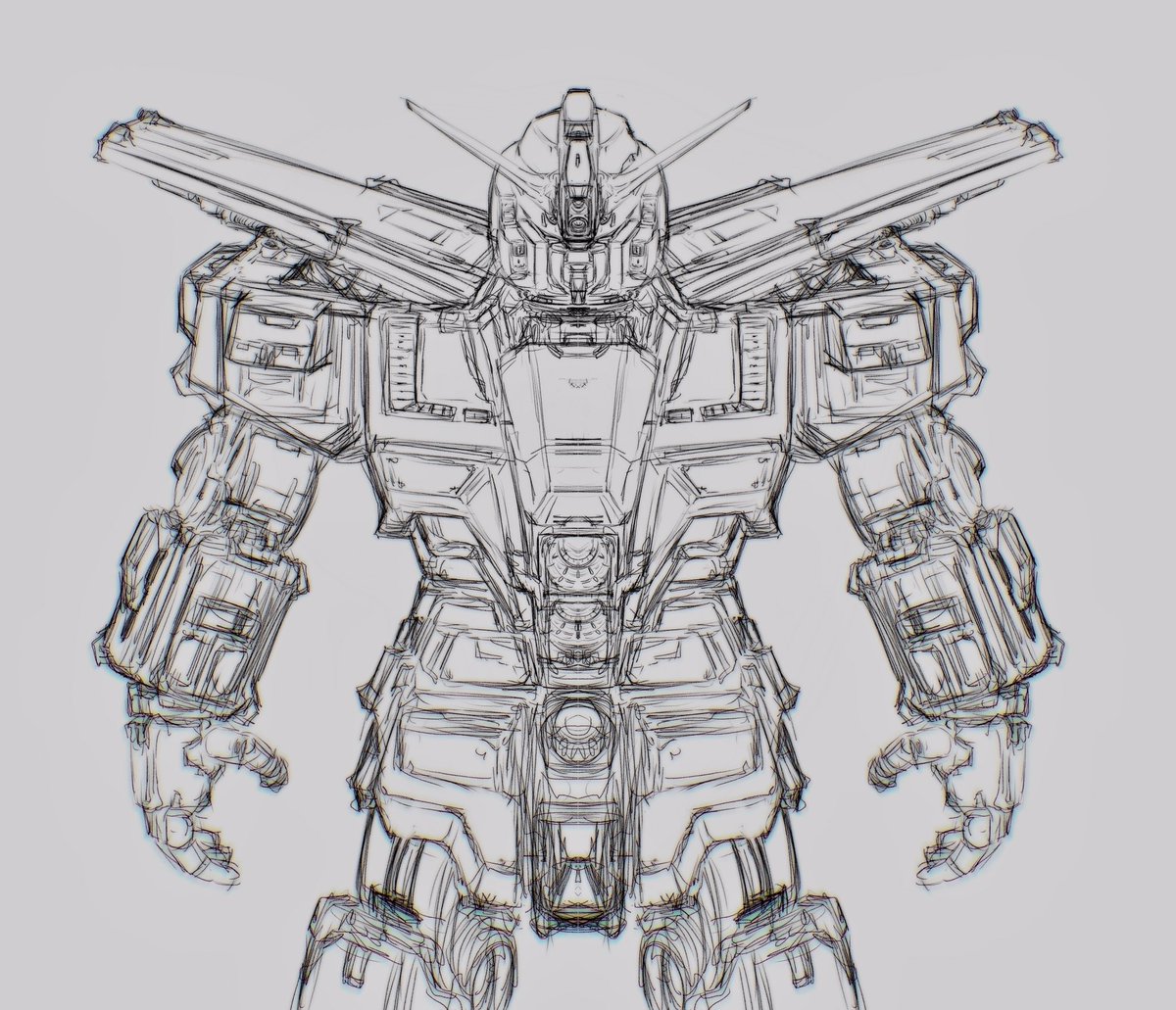 mecha robot no humans solo monochrome sketch straight-on  illustration images