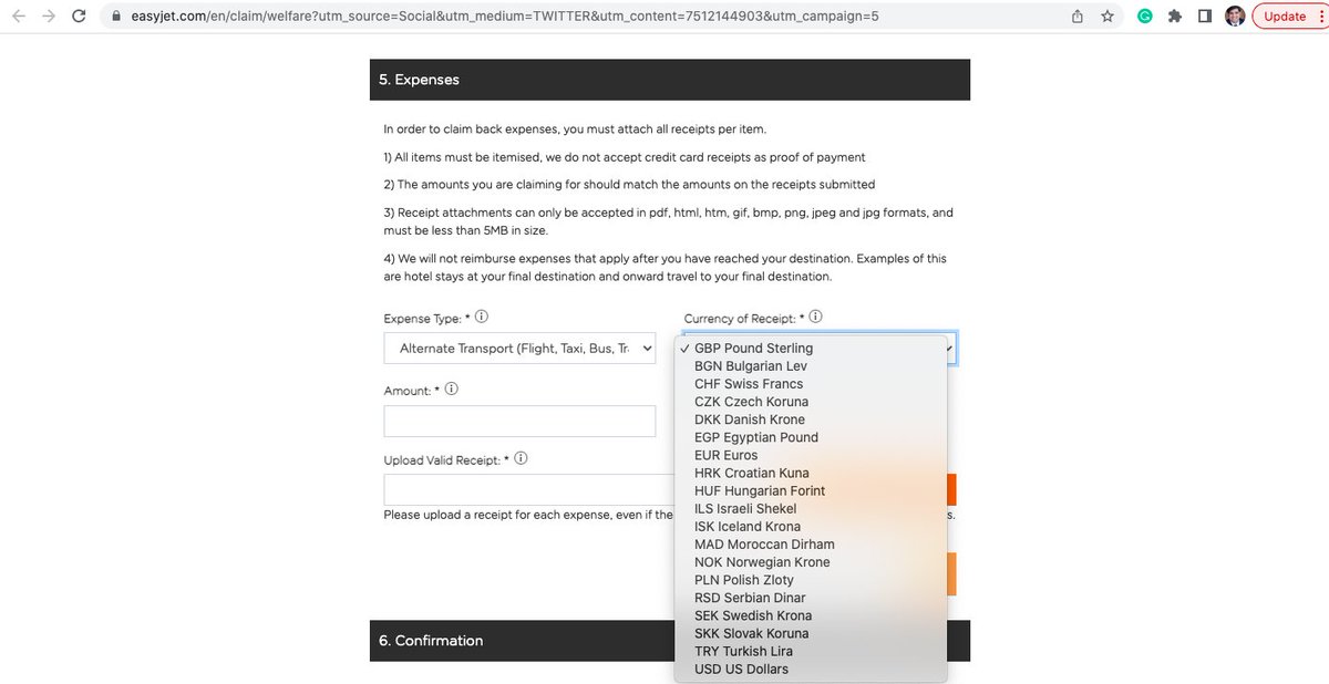 Shubham93c's tweet photo. @easyJet I am trying to submit the expense form but cannot because the currency I have paid is India rupees and it is not listed in the drop-down menu. #Help https://t.co/KleNl9c7OJ