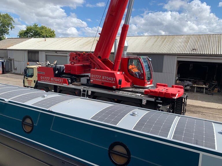 NBofDistinction's tweet photo. And here’s Boat No 19 safely in place (at the side of NB Coulomb Runnings), ready for her fit out #narrowboat #newnarrowboat #boatno19 https://t.co/p9UvDpsX8W
