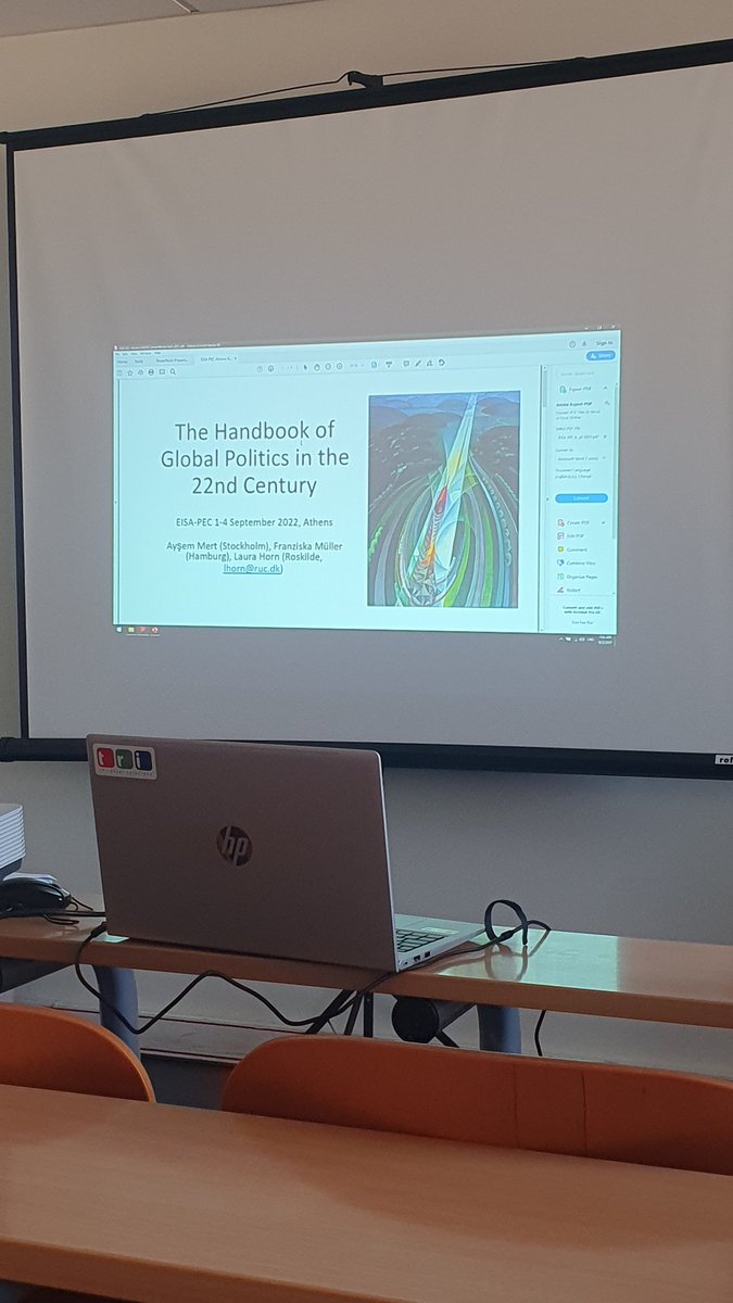 epoc2025's tweet photo. Second day of #EISAPEC22 
@ayshemm and @LauraLoHorn are kicking off the Future as Method Beyond Dys/Utopia - session by presenting The Handbook Global Politics in the 22nd Century. https://t.co/BCKJJ5smDr