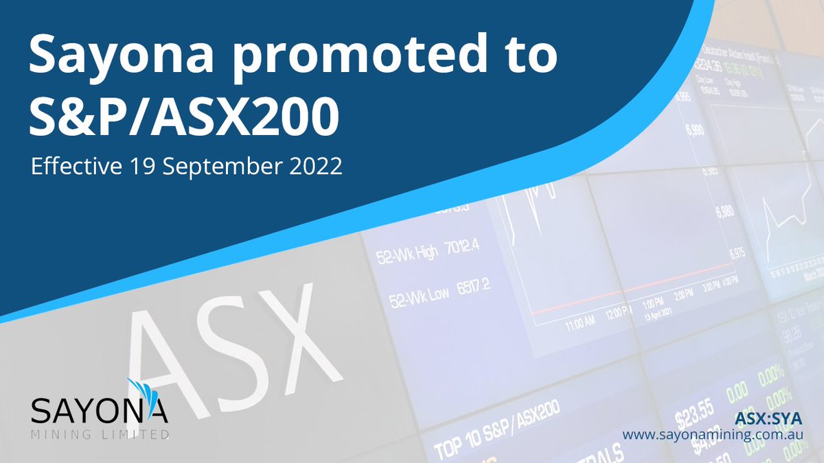 ElevraLithium's tweet photo. #ASX announcement: Sayona promoted to S&amp;P/ASX200 index, effective September 19 $SYA $SYAXF #lithium #Quebec #EV #ESG #cleantech #cleanenergy #ASX200 https://t.co/v8NQGuXR9K https://t.co/2ikhnMi86j
