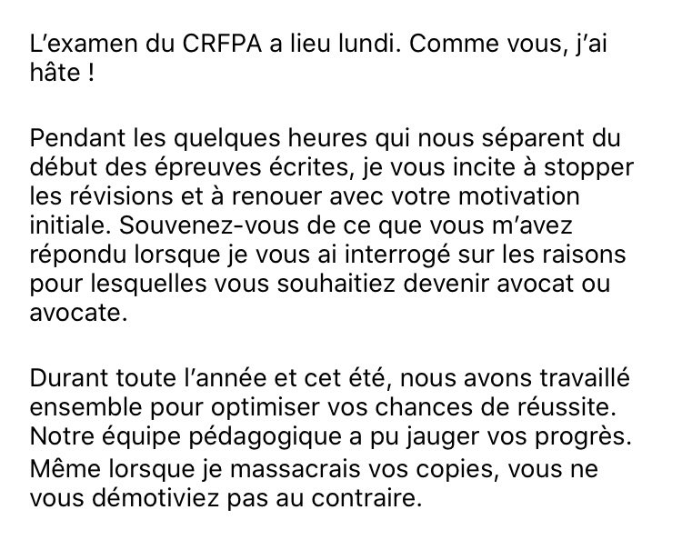 MikaBenillouche's tweet photo. #crfpa #crfpa2022 #supbarreau 
Mes chers étudiants, 
Voici un petit message avant les épreuves de lundi. 
Votre Bien Dévoué Directeur, https://t.co/9dgKoQig2H